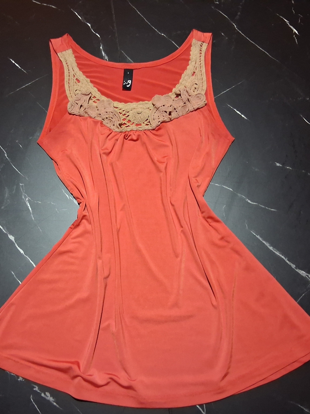 Coral Tank Top with Crochet Detail